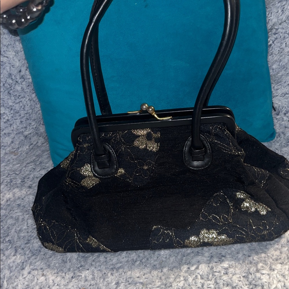 Paradox Black and Gold Floral Shoulder Bag - Picture 2 of 7